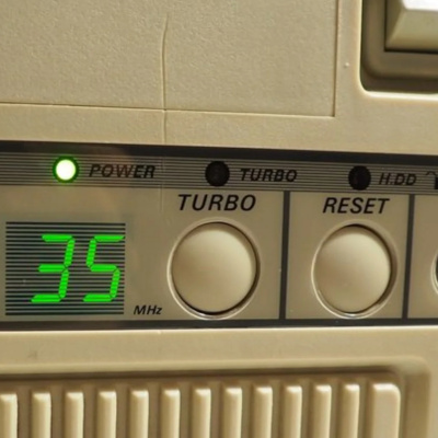 Turbo button on an old fashioned computer